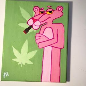 Pink panther, 8x10 frame Green and pink, Blunt, smoking,high,